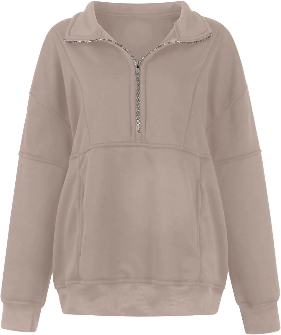 Half Zip Pullover Women Casual Oversized Sweatshirt with Pocket Loose Fit Long Sleeve Workout Tops Fall Outfits 2024