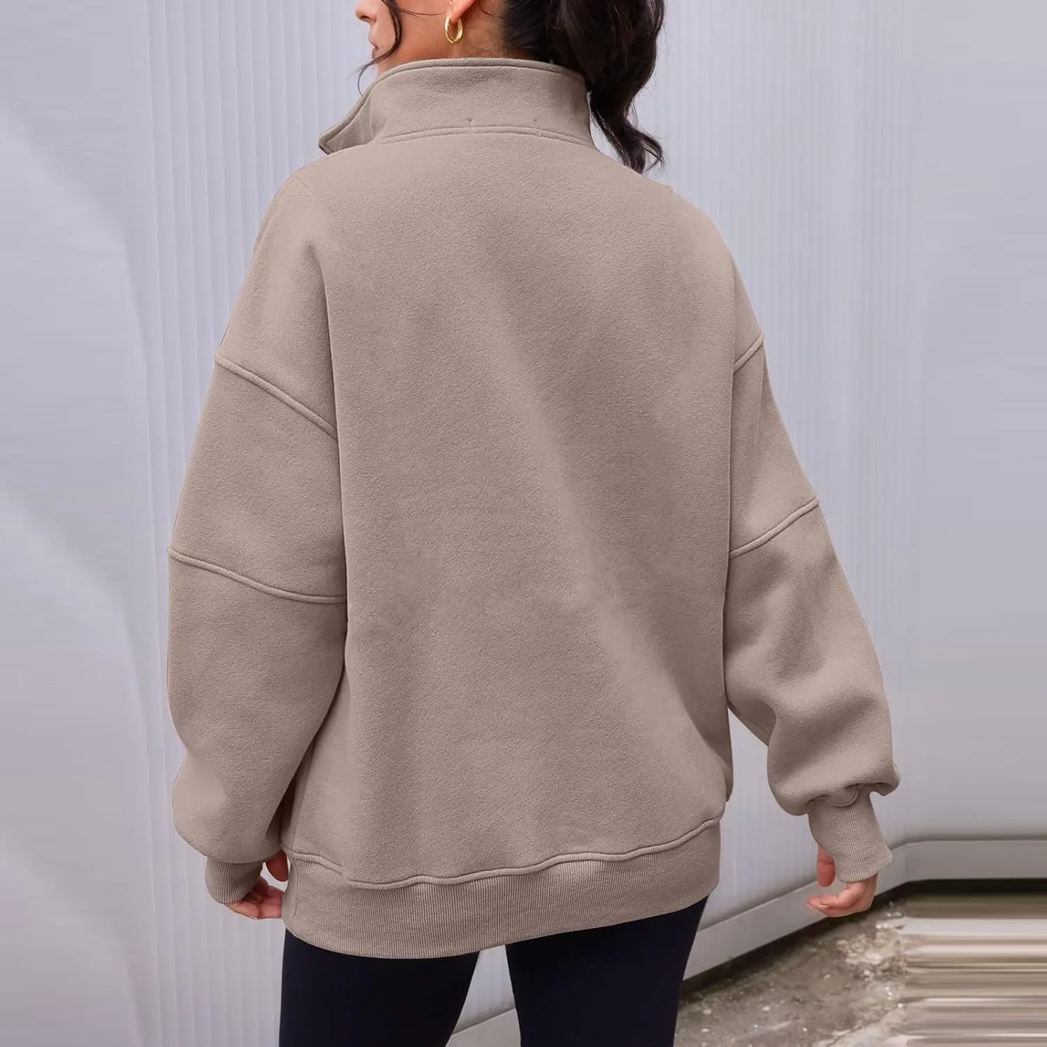 Half Zip Pullover Women Casual Oversized Sweatshirt with Pocket Loose Fit Long Sleeve Workout Tops Fall Outfits 2024