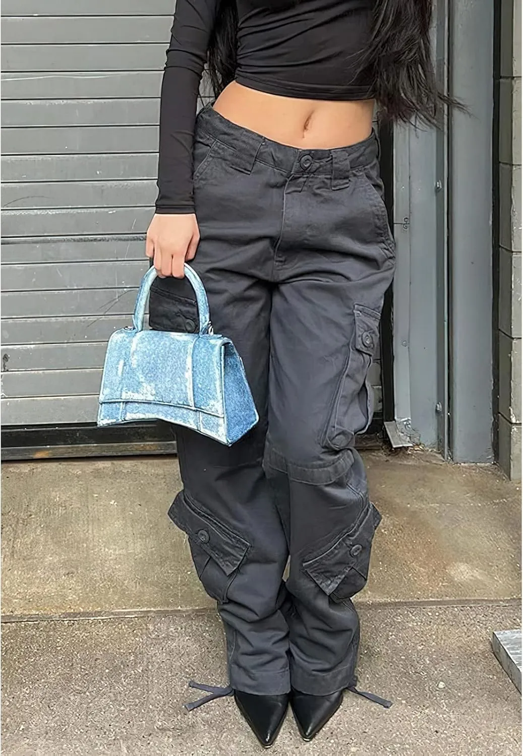 High Waisted Cargo Jeans for Women Straight Wide Leg Y2k Streetwear Cargo Pants Baggy Boyfriend Denim Pants with Pockets