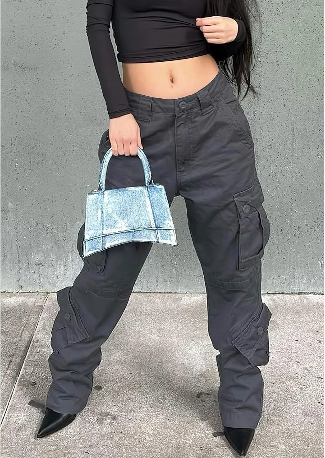 High Waisted Cargo Jeans for Women Straight Wide Leg Y2k Streetwear Cargo Pants Baggy Boyfriend Denim Pants with Pockets