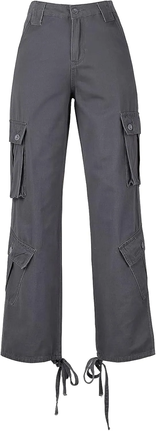 High Waisted Cargo Jeans for Women Straight Wide Leg Y2k Streetwear Cargo Pants Baggy Boyfriend Denim Pants with Pockets