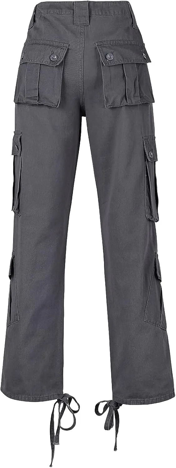 High Waisted Cargo Jeans for Women Straight Wide Leg Y2k Streetwear Cargo Pants Baggy Boyfriend Denim Pants with Pockets
