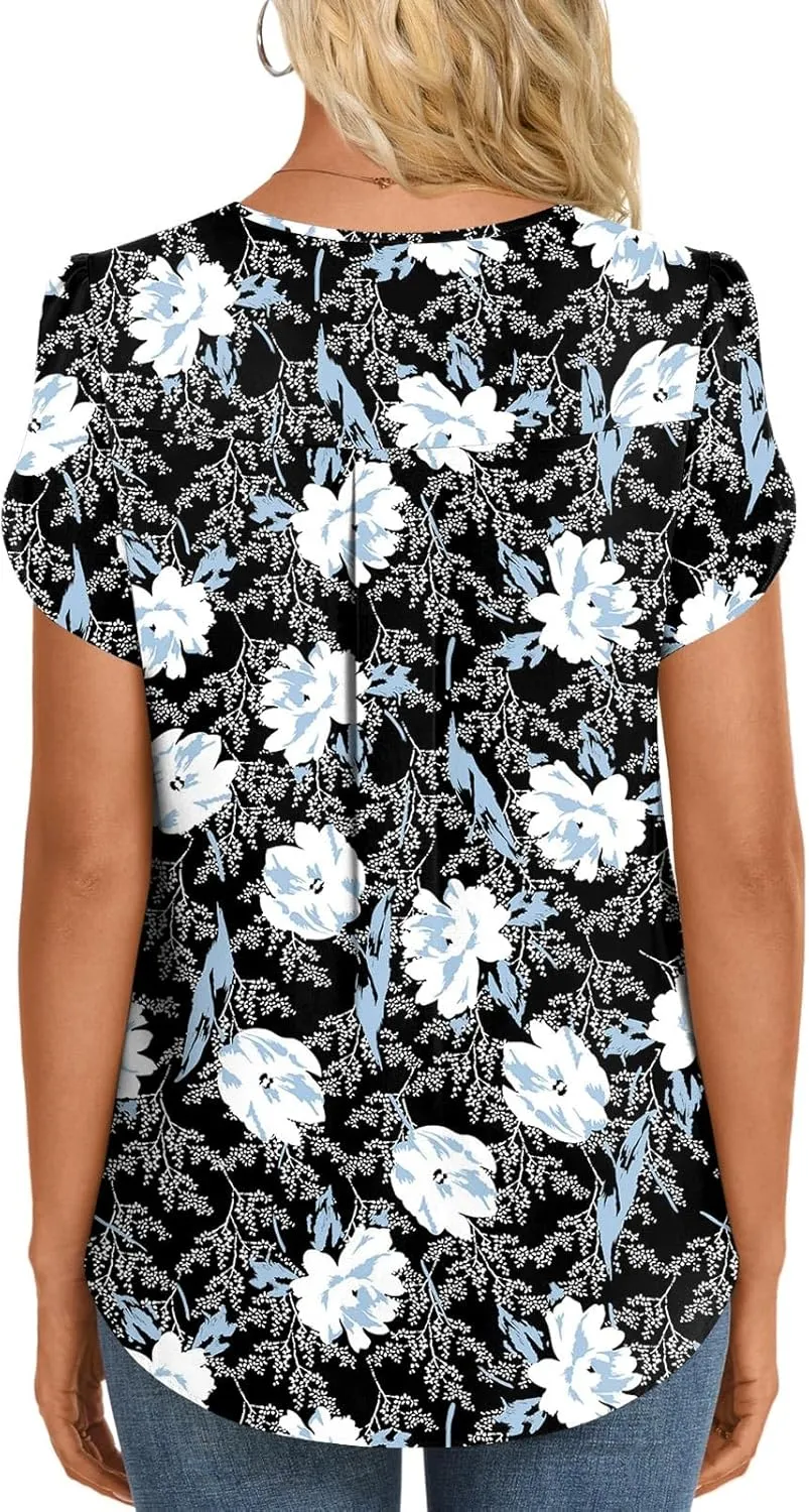 HOTGIFT Womens Tunic Tops 2025 Summer Short Sleeve V Neck Chiffon T Shirt M-3XL
