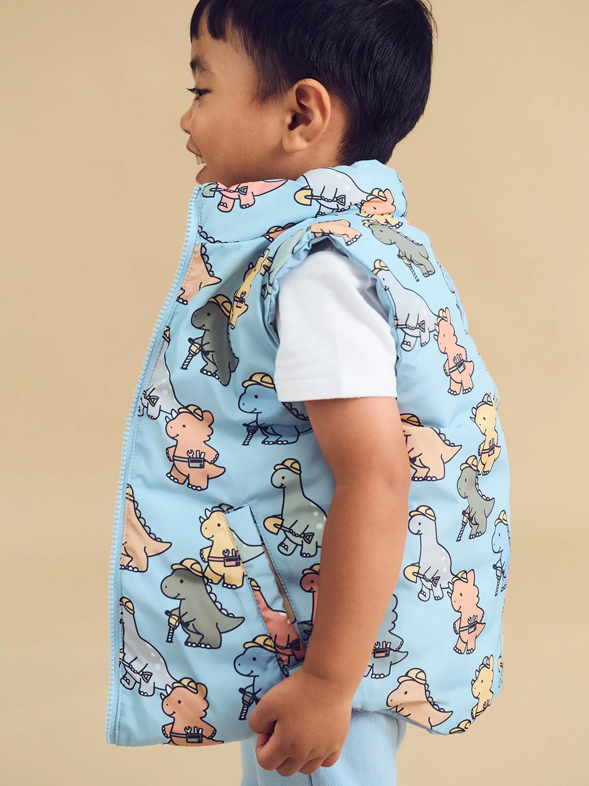 Huxbaby Construction Dinos Reversible Vest - Marine Blue