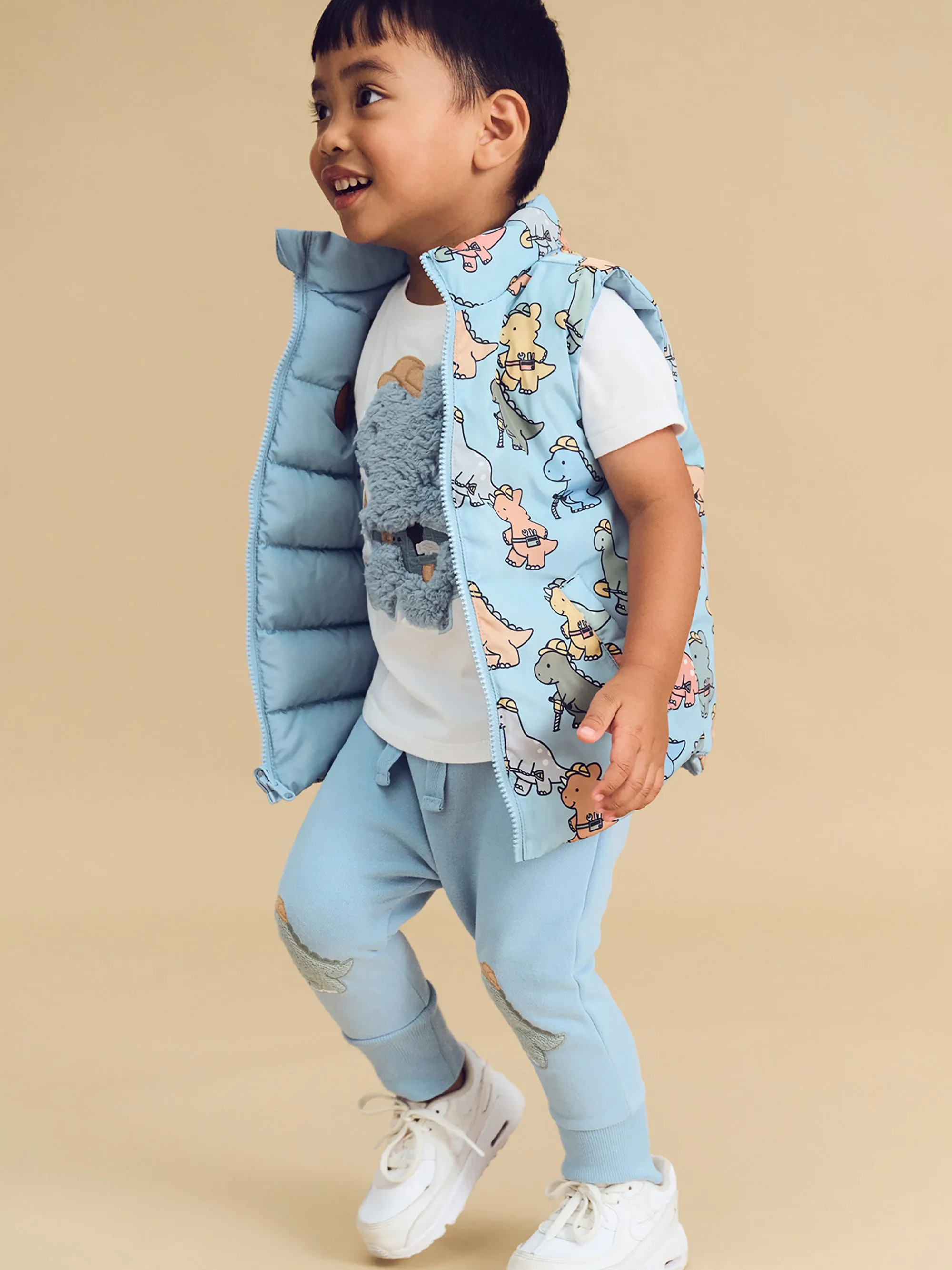 Huxbaby Construction Dinos Reversible Vest - Marine Blue