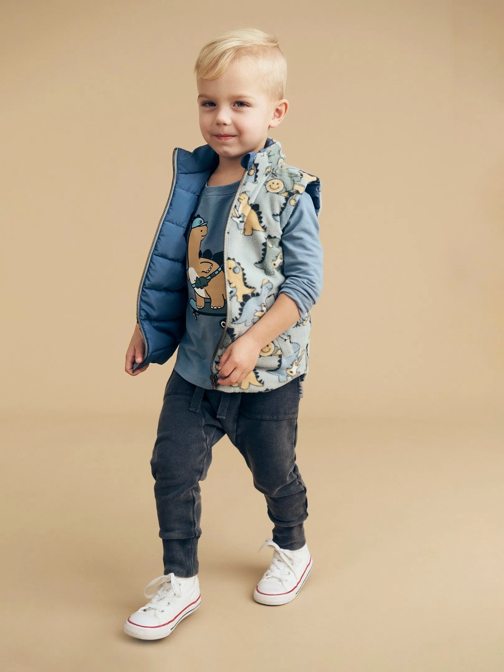 Huxbaby Dino Band Reversible Fleece Vest - Night