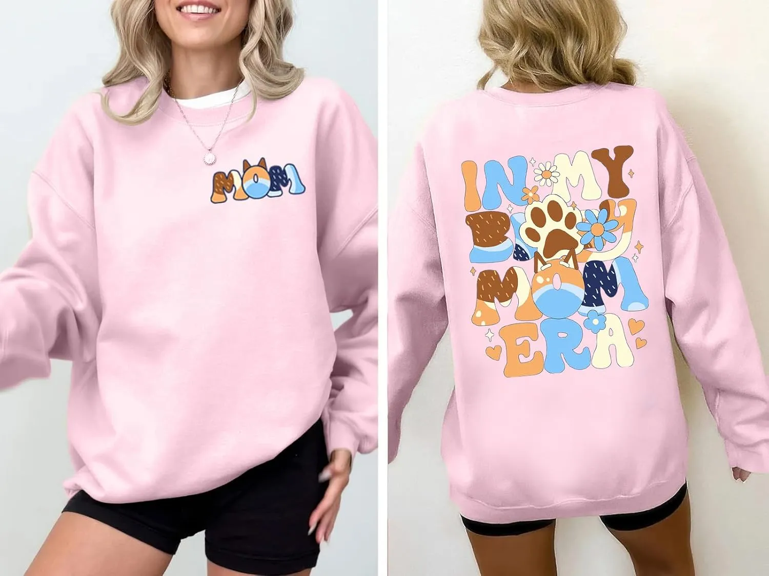 In My Mom Era Sweatshirt Women Mama Crewneck Sweatshirt Long Sleeve Mama Embroidered Pullover Tops