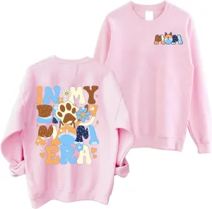 In My Mom Era Sweatshirt Women Mama Crewneck Sweatshirt Long Sleeve Mama Embroidered Pullover Tops