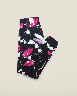 JUSTICE PINK & BLACK PAINT SPLATTER LEGGINGS 14/16 PRE-LOVED WITH TAGS