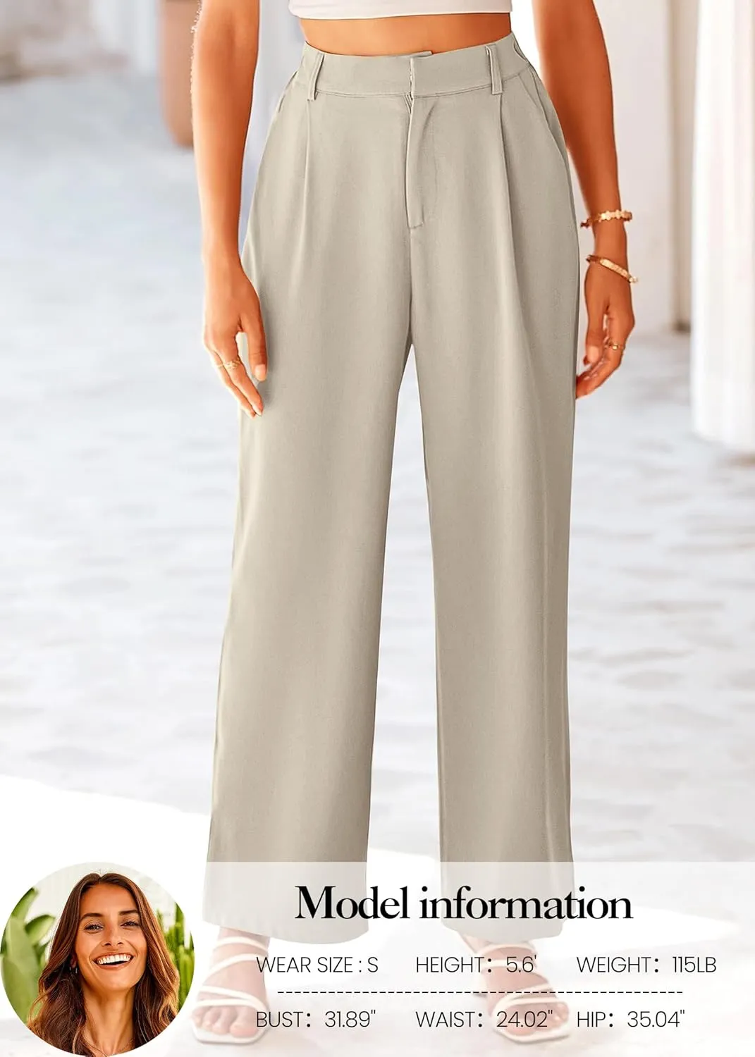 KIRUNDO Women's Elastic High Waisted Wide Leg Dress Pants Loose Fit Pleated Front Business Casual Work Pants Trousers