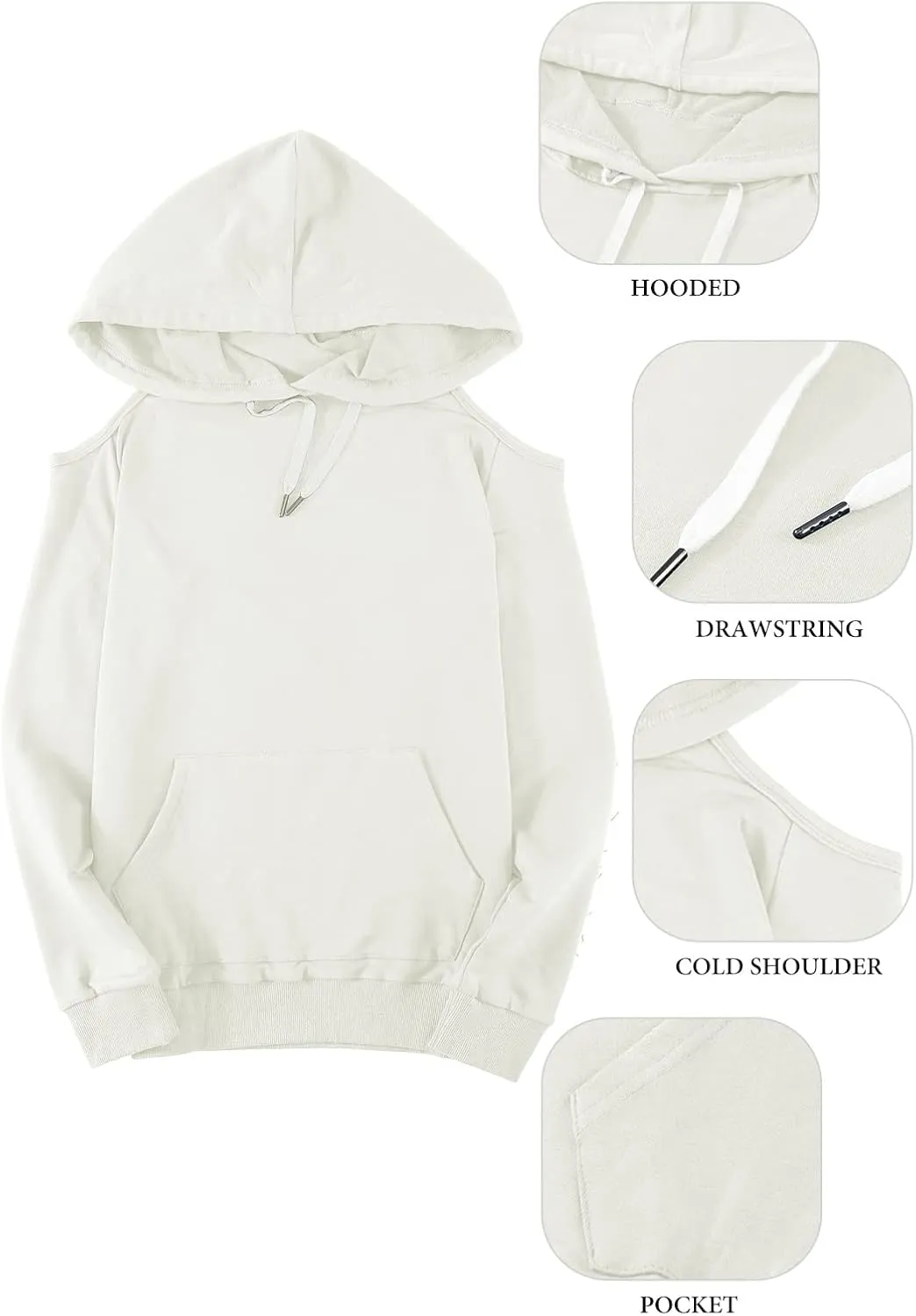Kisscynest Womens Sweatshirts Cold Shoulder Hoodies Pullover Cut Out Tops Fall Fashion 2024 Y2k Clothes