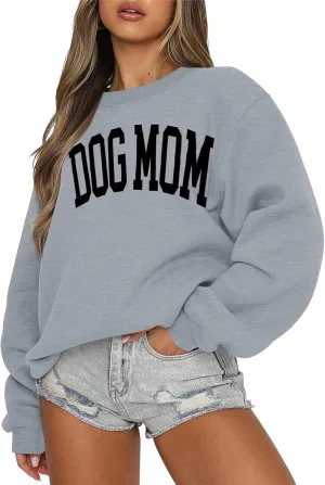 KNEYATTA Dog Mom Sweatshirt Women Dog Lover Sweatshirt Funny Graphic Sweatshirts Dog Mam Pullover Tops