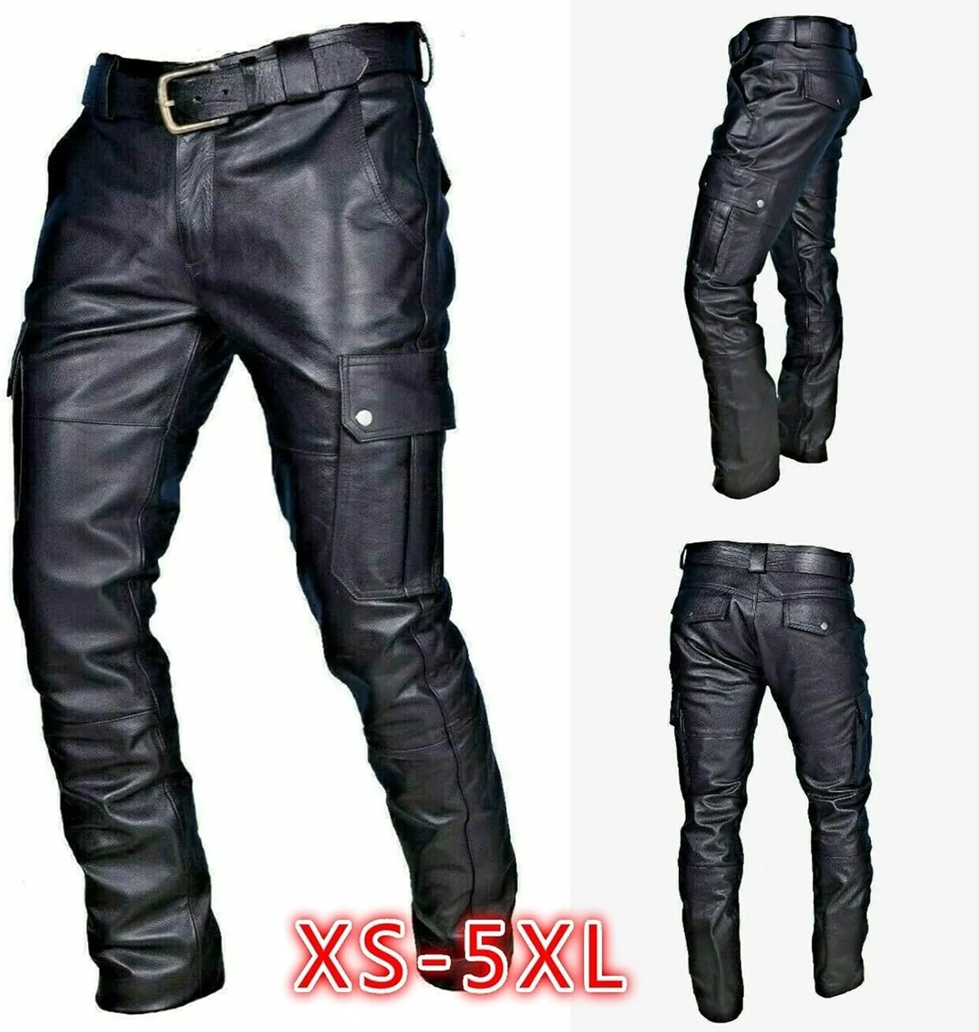 Leather Pants for Men Slim Fit Skinny Stretch Faux Leather Motorcycle Biker Pants Punk Retro Goth Hip Hop Trousers