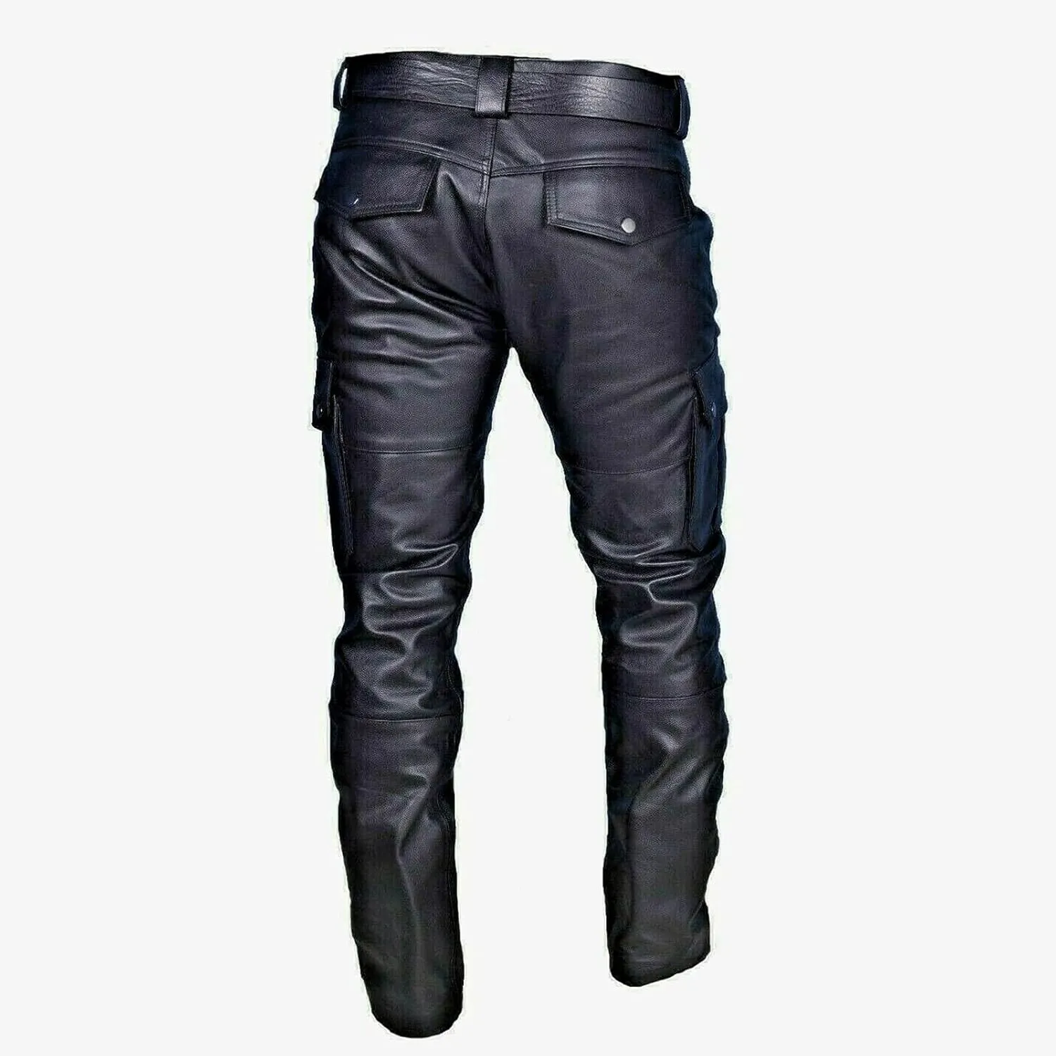 Leather Pants for Men Slim Fit Skinny Stretch Faux Leather Motorcycle Biker Pants Punk Retro Goth Hip Hop Trousers