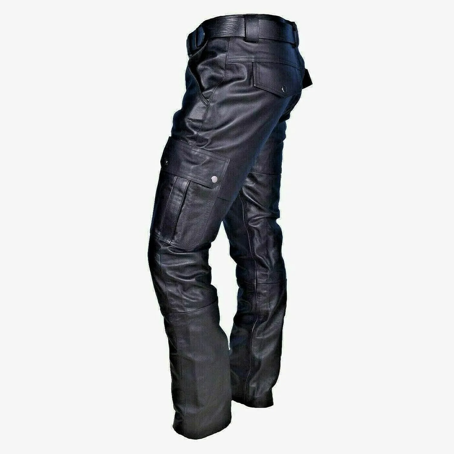 Leather Pants for Men Slim Fit Skinny Stretch Faux Leather Motorcycle Biker Pants Punk Retro Goth Hip Hop Trousers