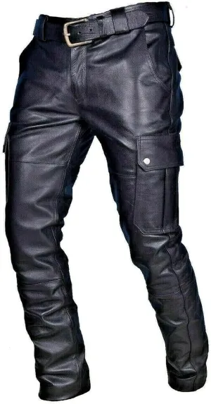 Leather Pants for Men Slim Fit Skinny Stretch Faux Leather Motorcycle Biker Pants Punk Retro Goth Hip Hop Trousers