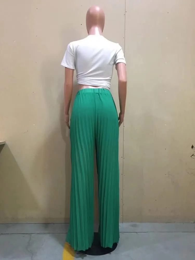 Lexiart Womens High Waisted Chiffon Loose Pleated Wide Leg Palazzo Pants