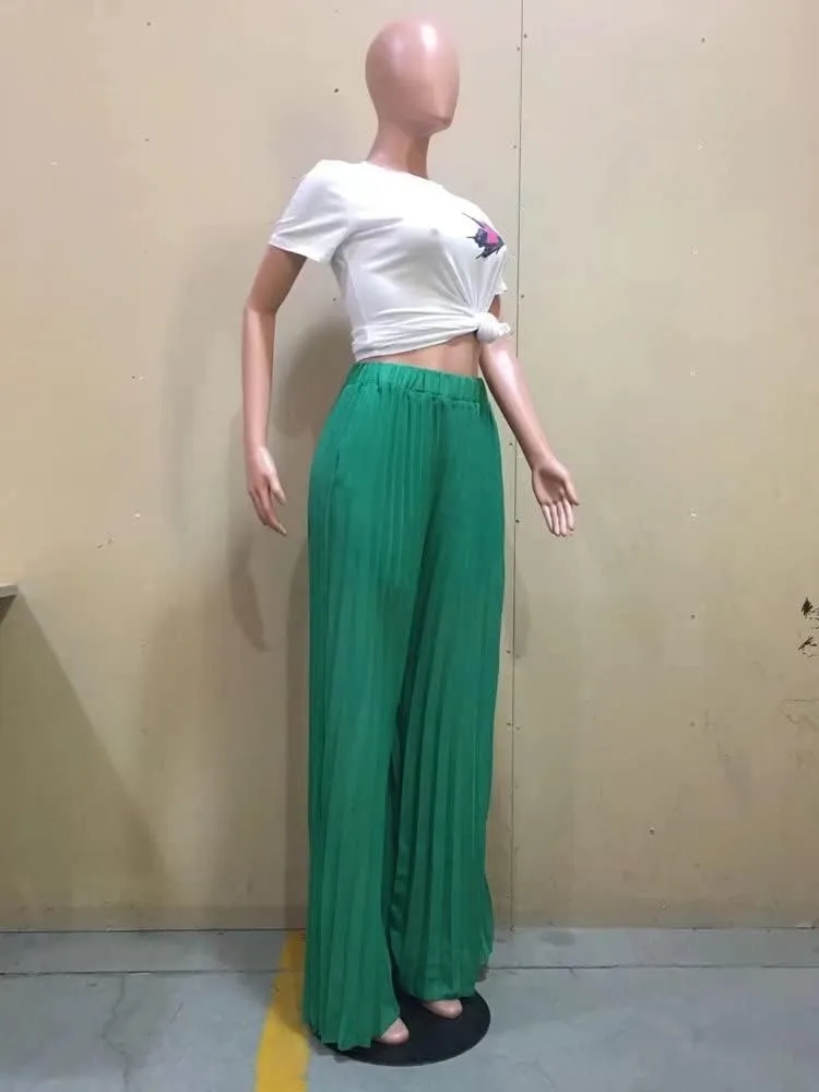 Lexiart Womens High Waisted Chiffon Loose Pleated Wide Leg Palazzo Pants