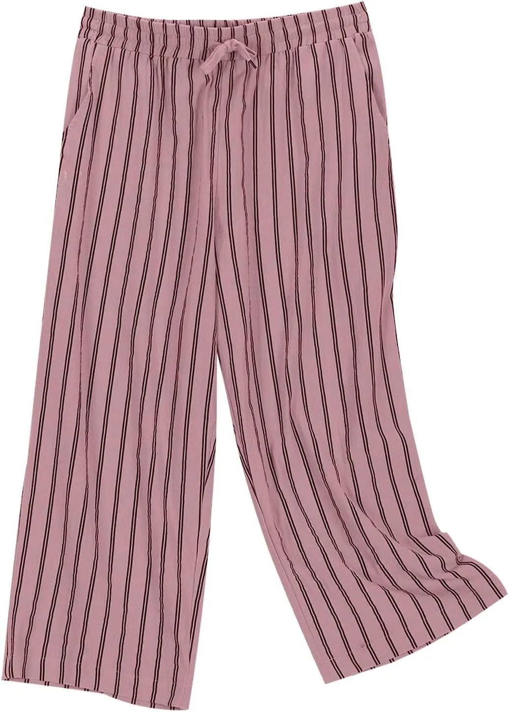 Linen Capri Pants for Women Summer Elastic Waist Casual Straight Leg Drawstring Beach Cropped Trousers with Pockets