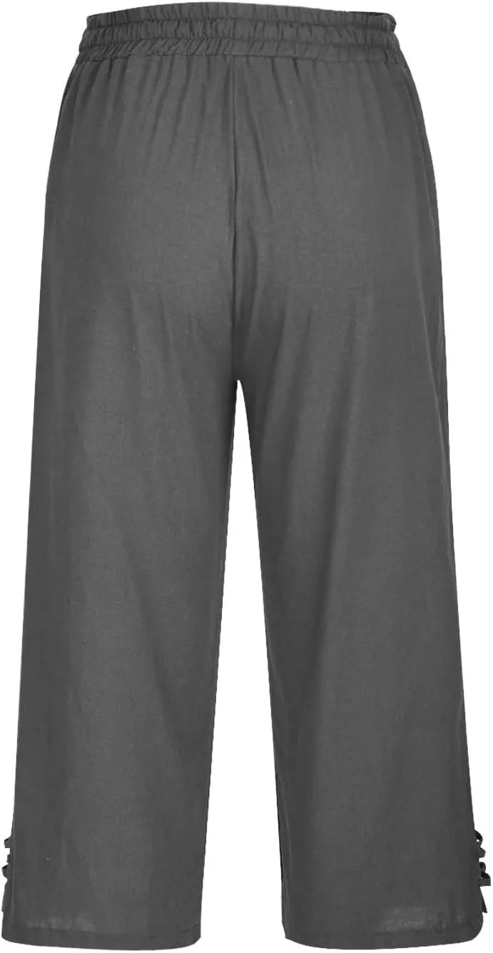 Linen Capri Pants Women Summer 2025 Drawstring High Waist Lounge Pant Wide Leg Beach Resort Wear Cropped Trousers