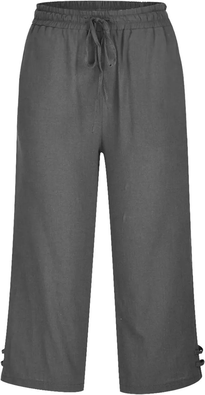 Linen Capri Pants Women Summer 2025 Drawstring High Waist Lounge Pant Wide Leg Beach Resort Wear Cropped Trousers