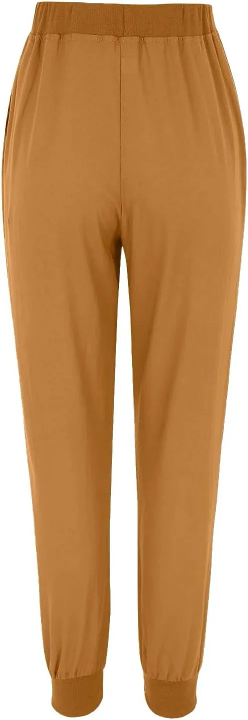 Linen Joggers for Women Casual Elastic High Waist Pants Drawstring Tapered Pants Sumemr Lightweight Trousers with Pockets