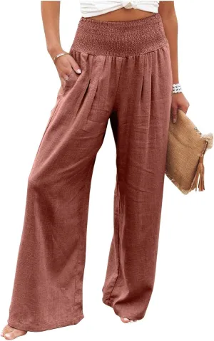 Linen Palazzo Pants for Women 2025 Summer Casual Loose Wide Leg Lounge Pant Beach Travel Vacation Outfits