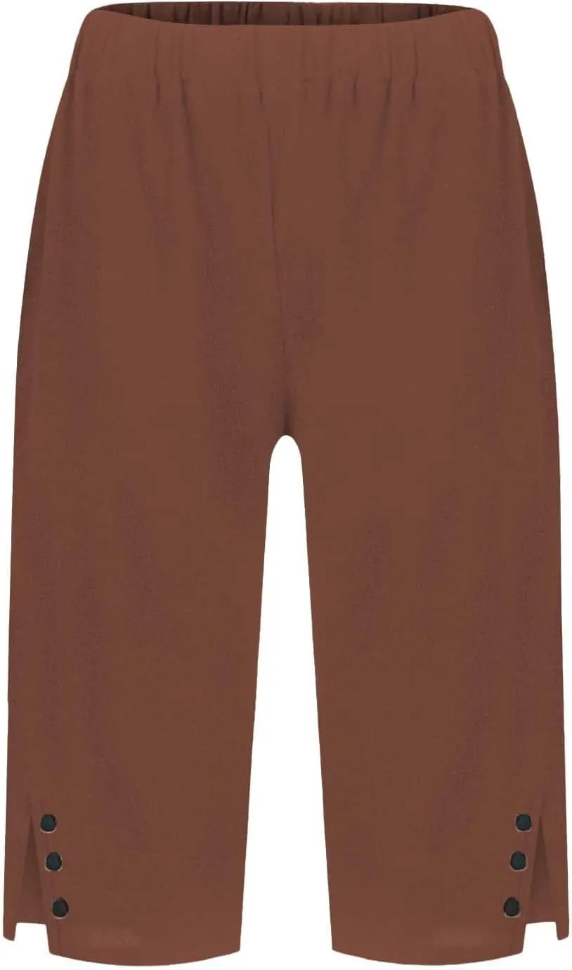 Linen Pants Cropped Pants Cotton Linen Elastic Waist Trousers Casual Loose Business Work Lounge Long Trousers