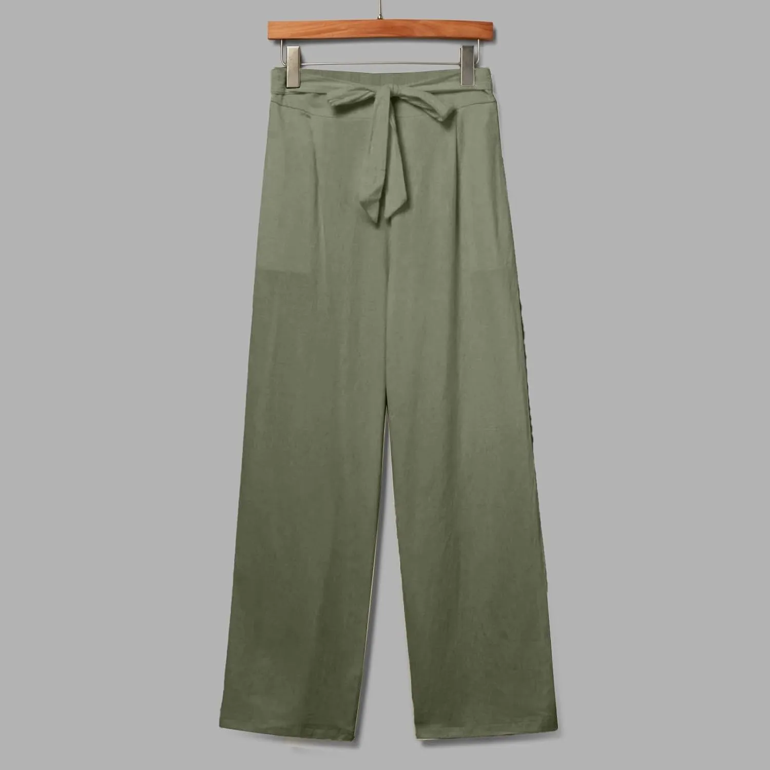 Linen Pants for Women Drawstring Elastic High Waisted Straight Leg Pants with Pockets Summer Casual Boho Beach Trouser