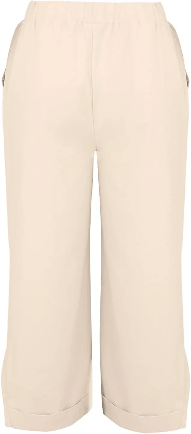 Linen Pants for Women Elastic Pants Long Linen Women Cotton Casual Slit Trouser Pants with Pockets Summer 2025