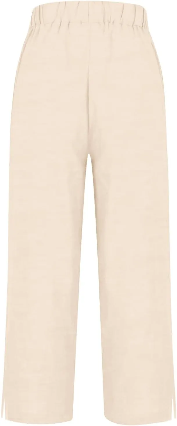 Linen Pants for Women Elastic Pants Long Linen Women Cotton Casual Slit Trouser Pants with Pockets Summer 2025