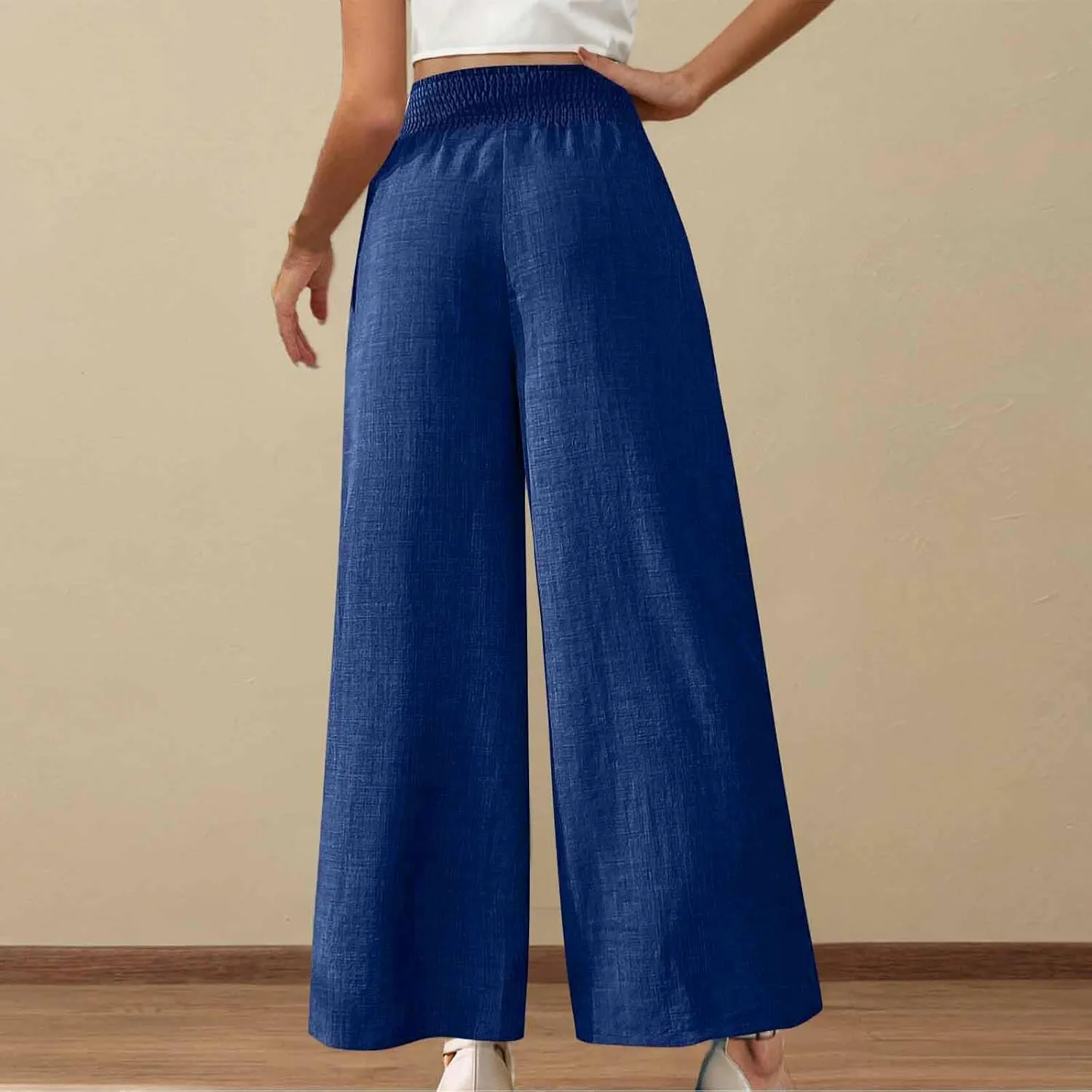 Linen Pants Women Loose Fit Summer High Waist Lounge Pants Plus Size Comfy Flowy Palazzo Trousers with Pockets 2025