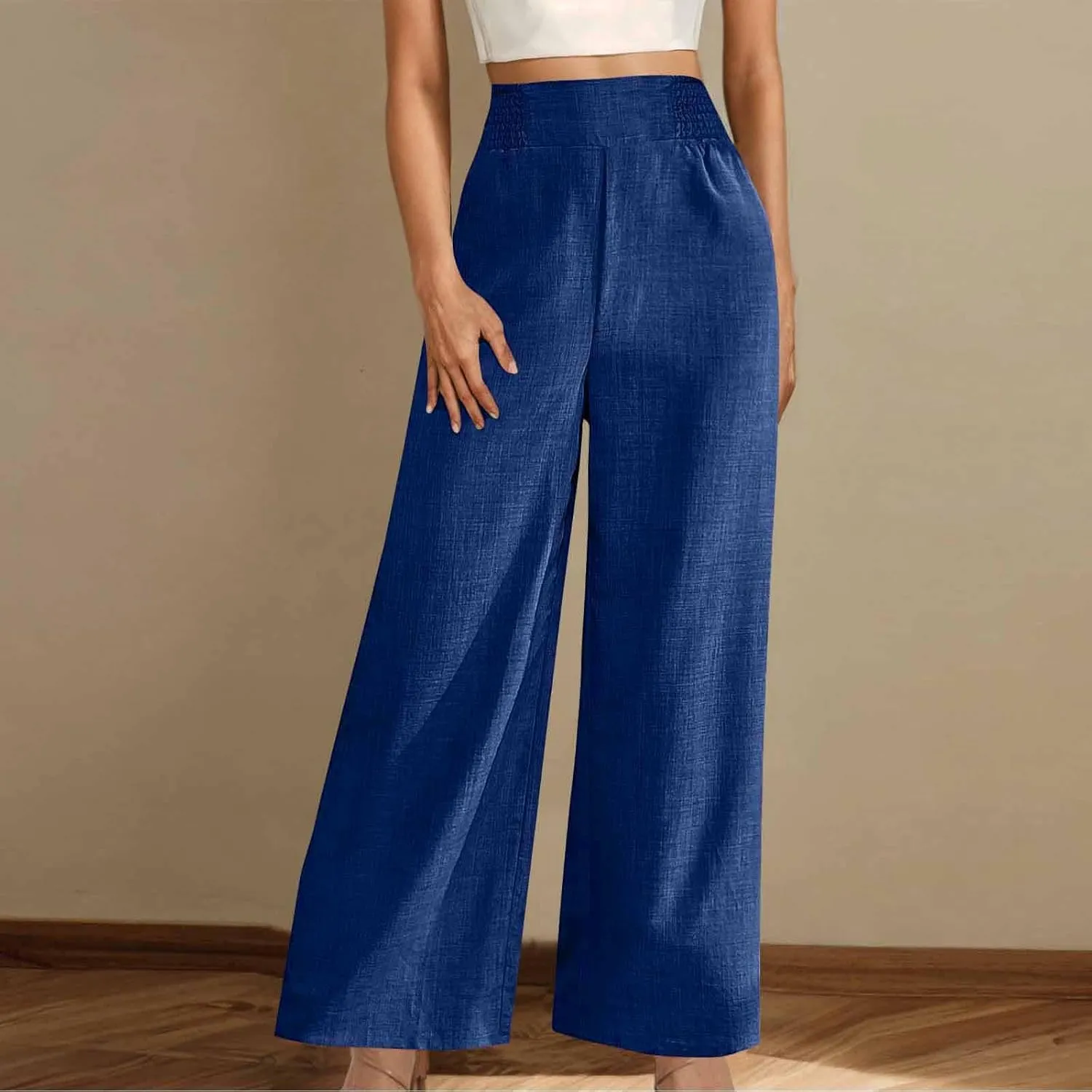 Linen Pants Women Loose Fit Summer High Waist Lounge Pants Plus Size Comfy Flowy Palazzo Trousers with Pockets 2025