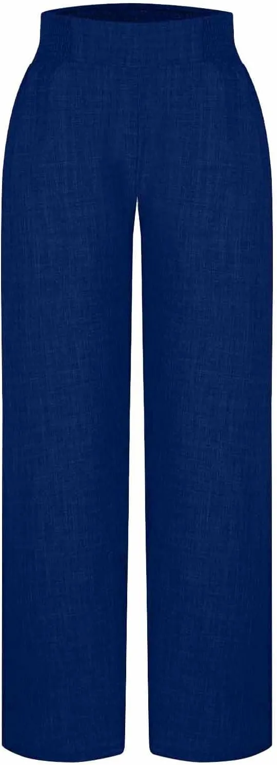 Linen Pants Women Loose Fit Summer High Waist Lounge Pants Plus Size Comfy Flowy Palazzo Trousers with Pockets 2025