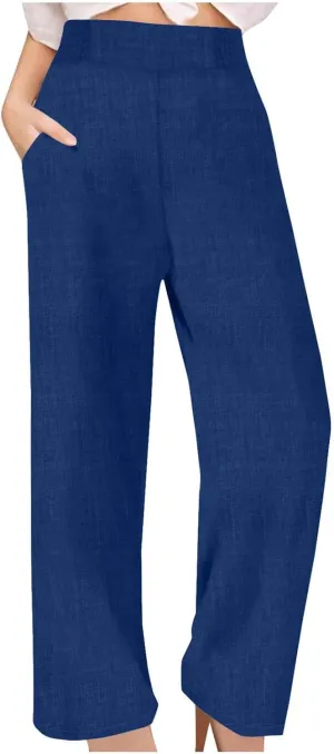 Linen Pants Women Loose Fit Summer High Waist Lounge Pants Plus Size Comfy Flowy Palazzo Trousers with Pockets 2025