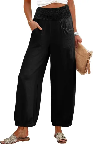 Linen Pants Women Summer High Waisted Loose Fit Pants Flowy Baggy Casual Harem Palazzo Pant Beach Vacation Trousers