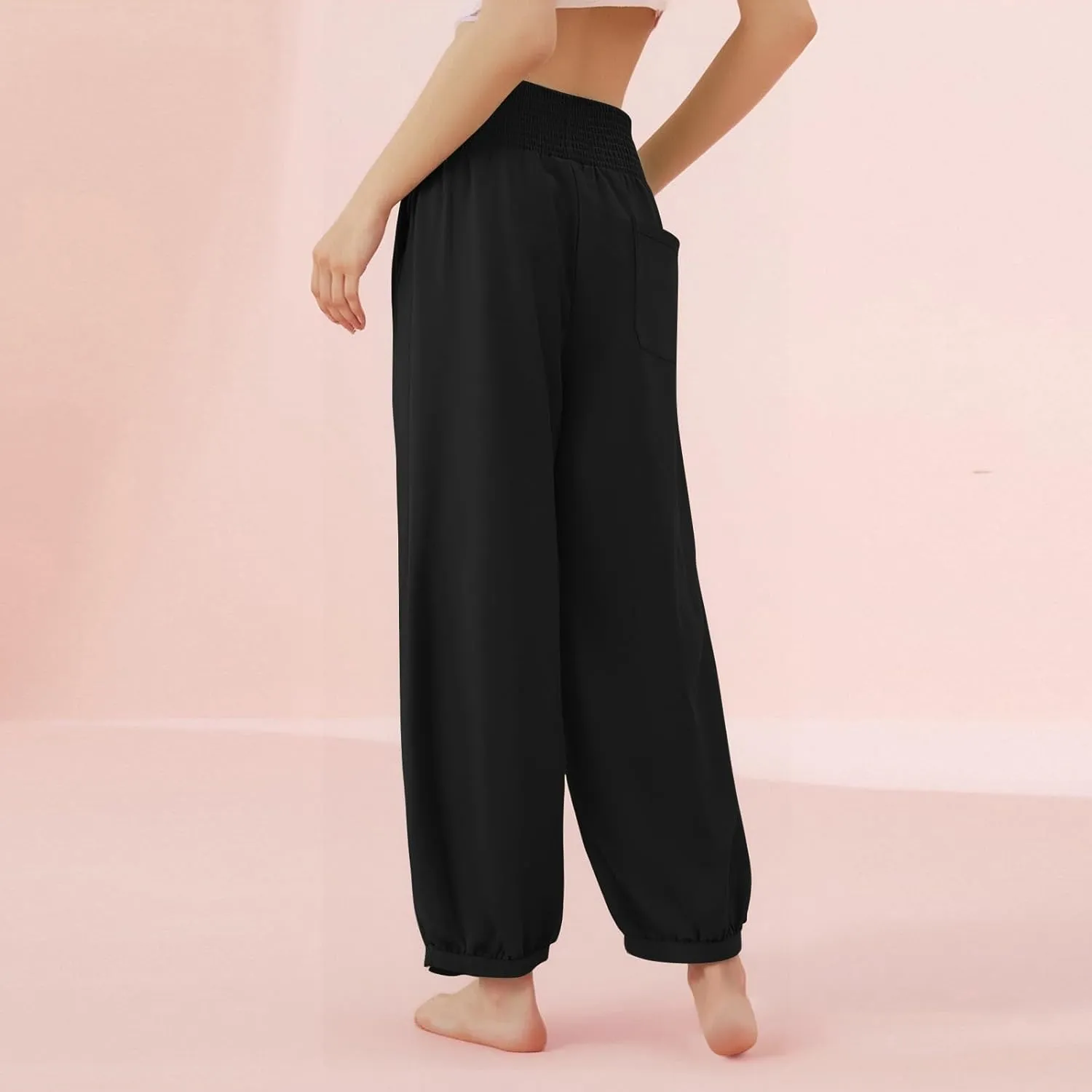 Linen Pants Women Summer High Waisted Loose Fit Pants Flowy Baggy Casual Harem Palazzo Pant Beach Vacation Trousers