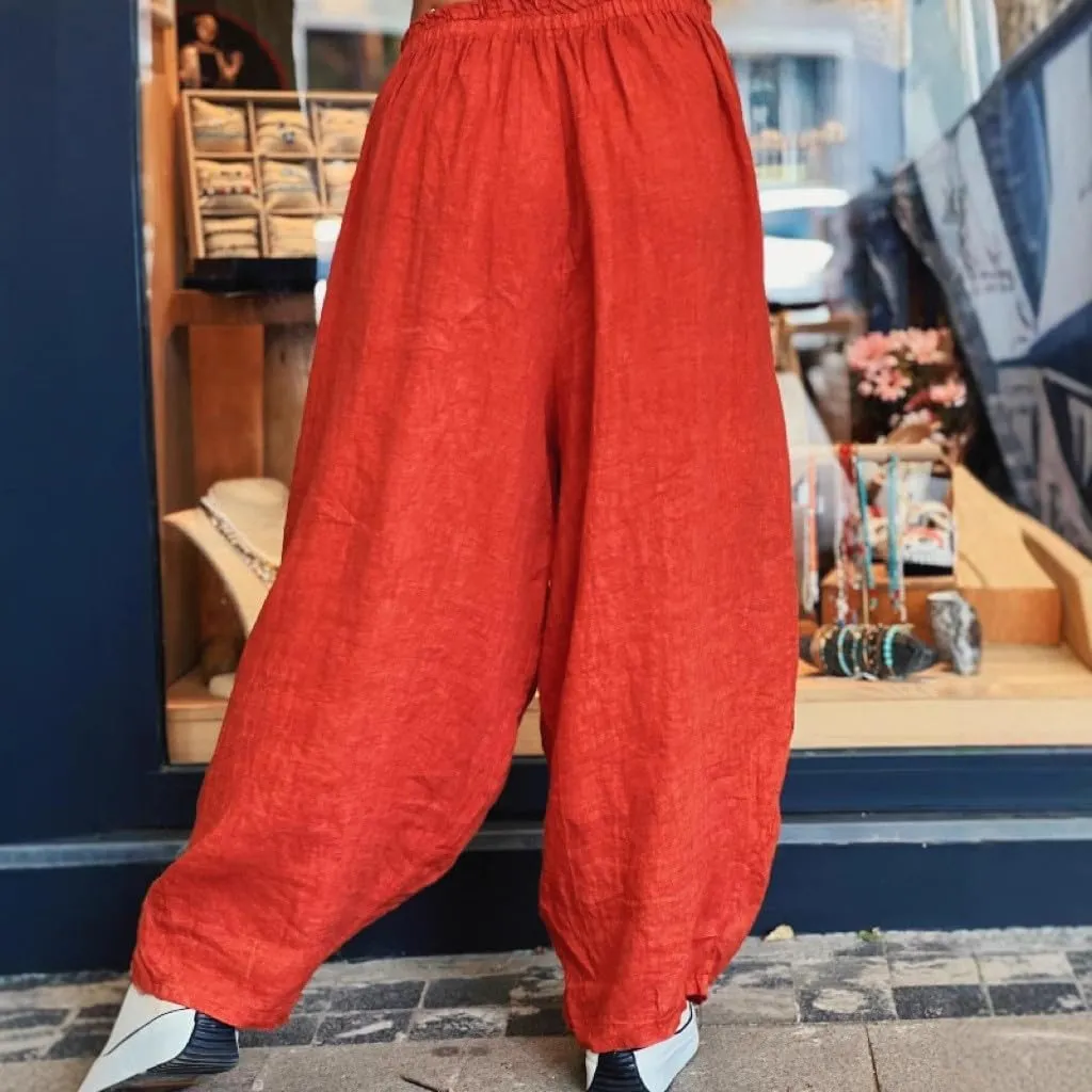 Linen Pants Women Women'sCotton and Linen Solid Color Pocket Baggy Casual Pants Beach Travel Vacation Clothe Flowy