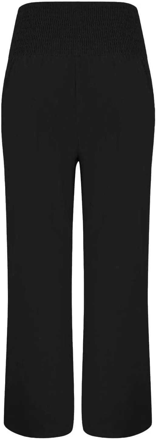 Linen Wide Leg Pants for Women Summer Casual Pleated Elastic High Waistband Palazzo Trousers Beach Yoga Trousers with Pockets