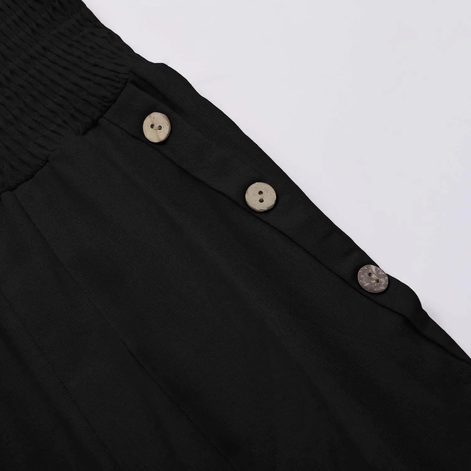 Linen Wide Leg Pants for Women Summer Casual Pleated Elastic High Waistband Palazzo Trousers Beach Yoga Trousers with Pockets