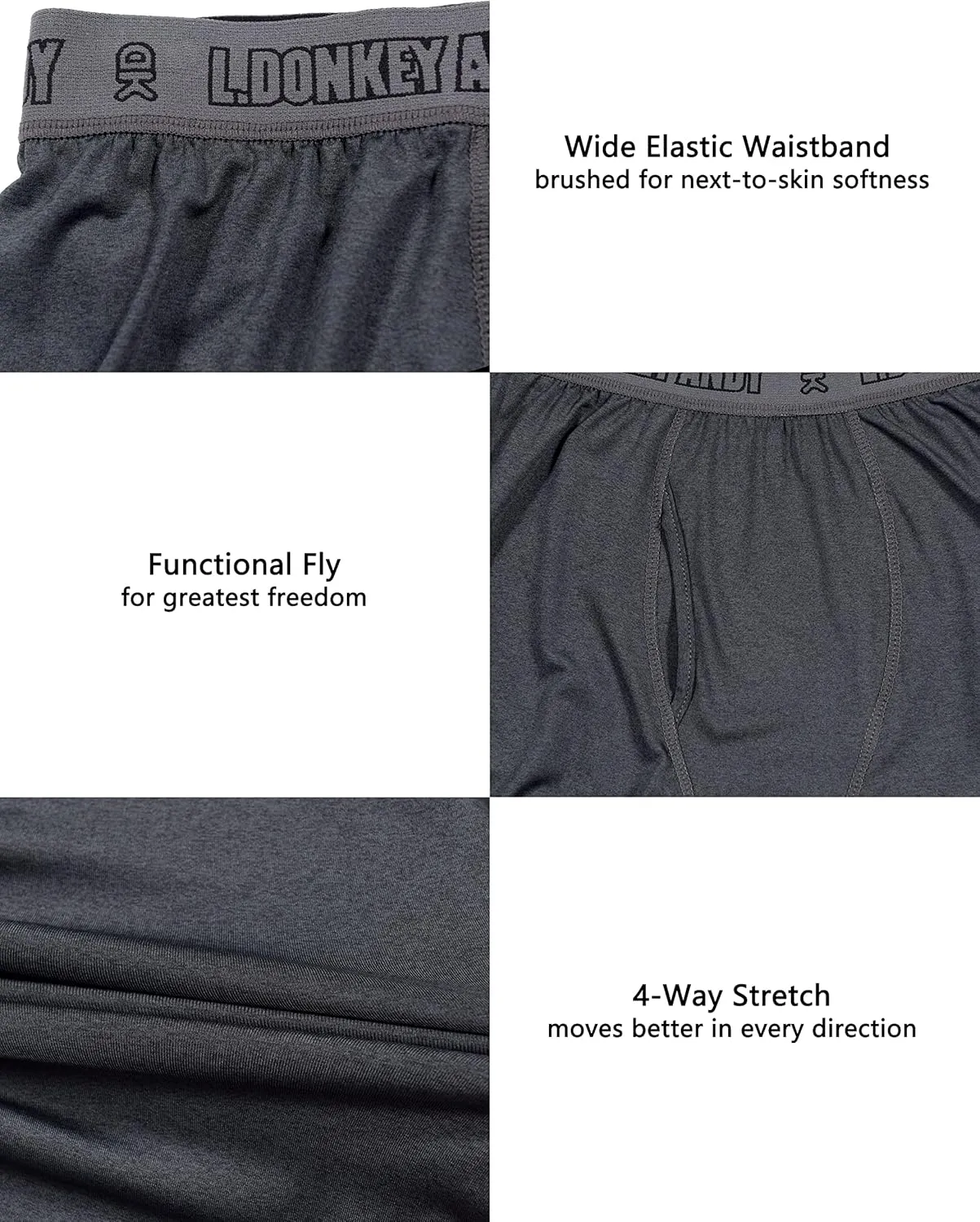 Little Donkey Andy Men's Thermal Underwear Set Performance Base Layer Wicking Active Long Johns Top & Bottom with Fly