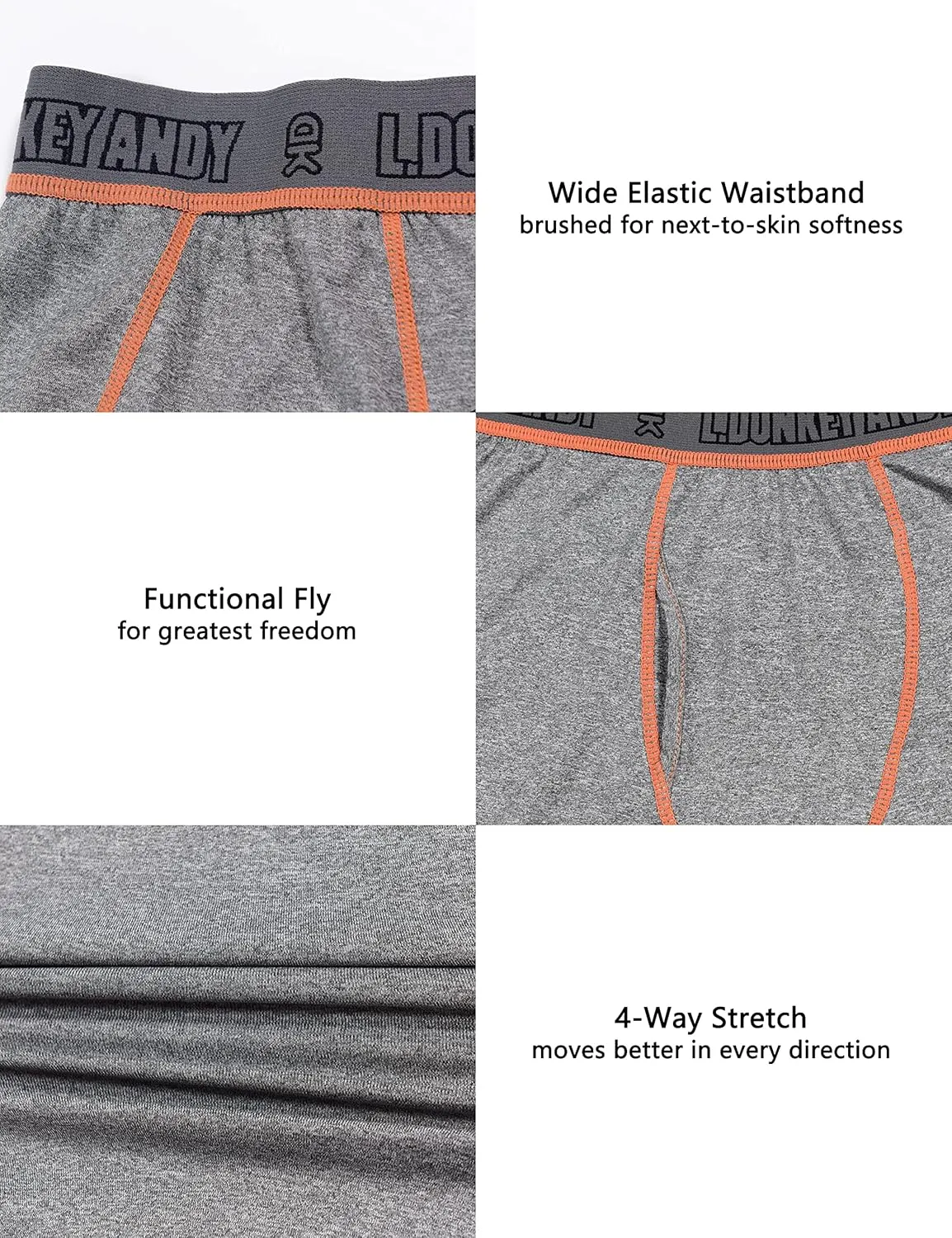 Little Donkey Andy Men's Thermal Underwear Set Performance Base Layer Wicking Active Long Johns Top & Bottom with Fly