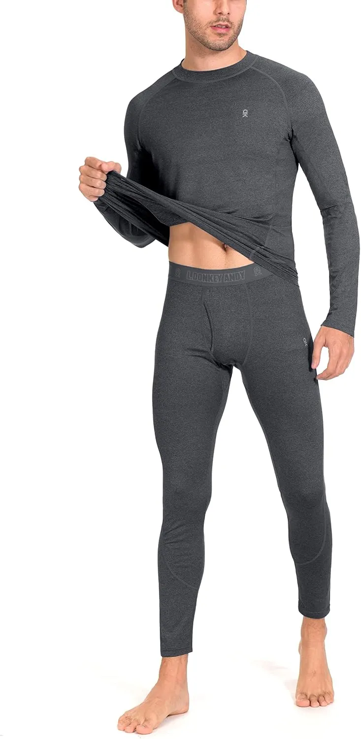 Little Donkey Andy Men's Thermal Underwear Set Performance Base Layer Wicking Active Long Johns Top & Bottom with Fly