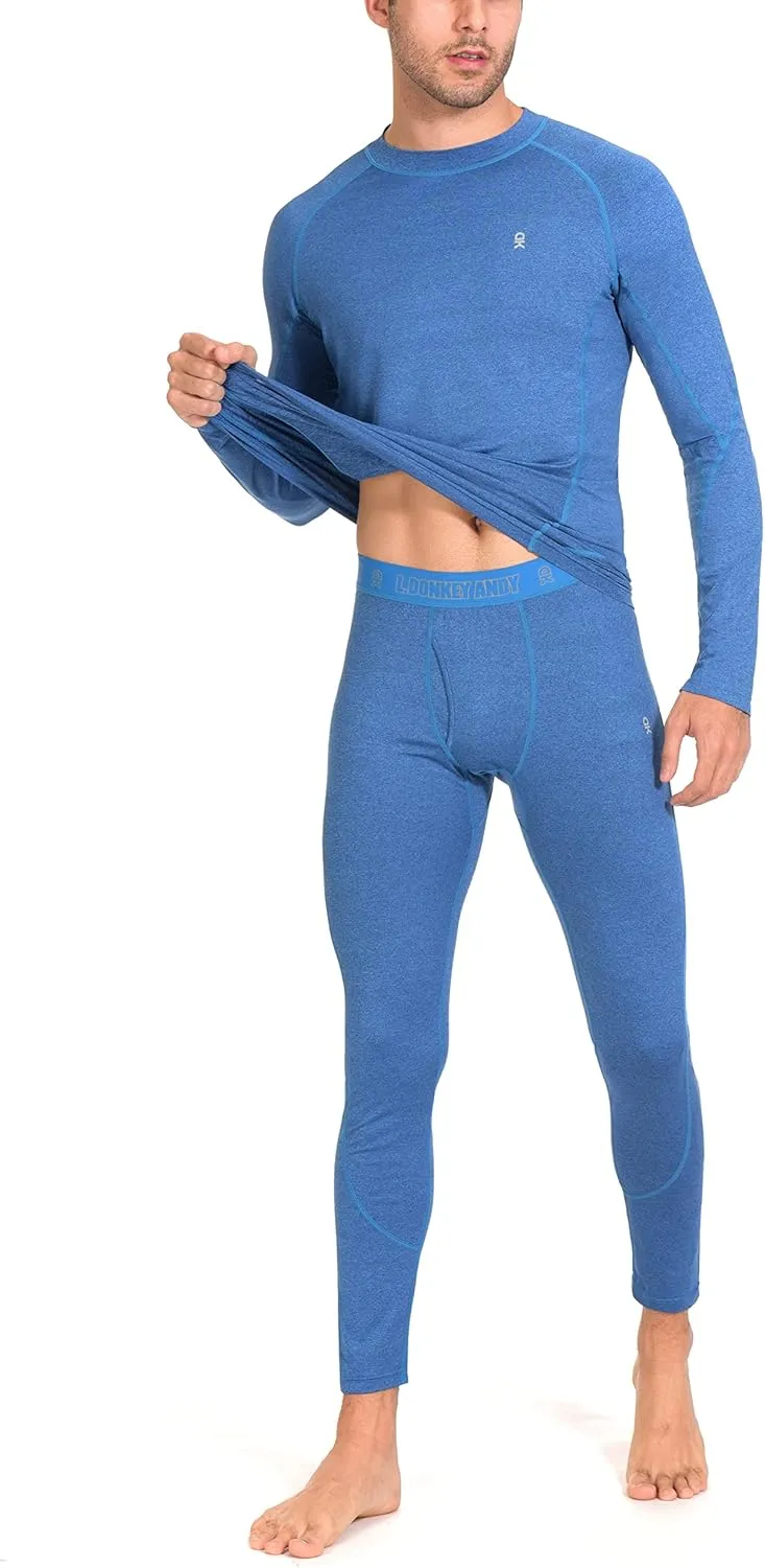 Little Donkey Andy Men's Thermal Underwear Set Performance Base Layer Wicking Active Long Johns Top & Bottom with Fly