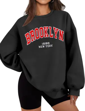 LOMON Oversized Sweatshirt for Women Crewneck Long Sleeve Casual Fleece Tops Graphic Hoodies Pullover Sweater