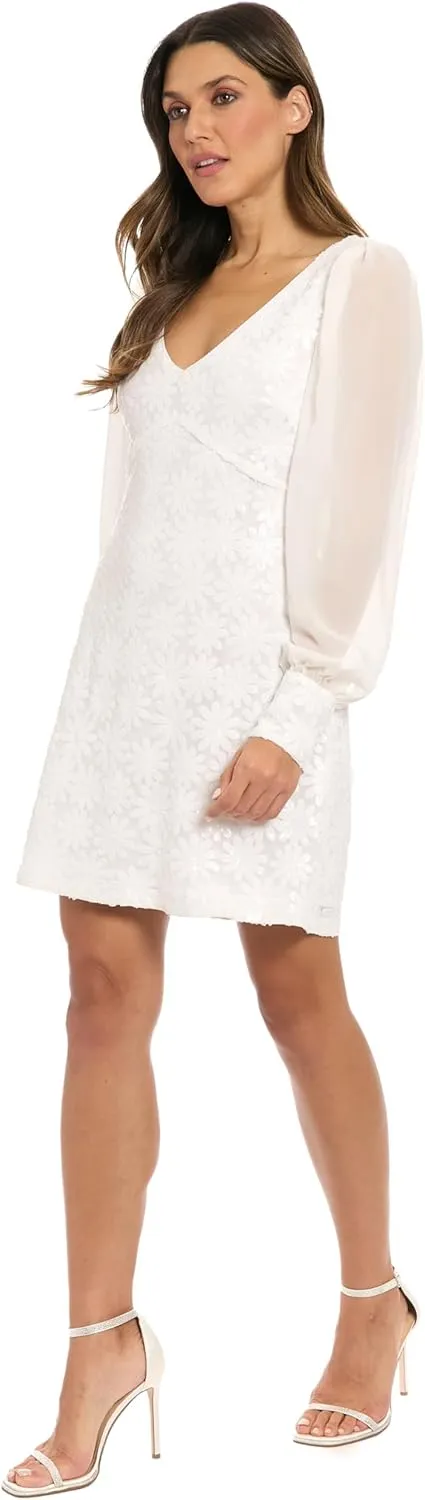 London Times Women's Bishop Sleeve Empire Waist Mini V Neck-Special Occasion Party Formal a Line Cocktail Dress
