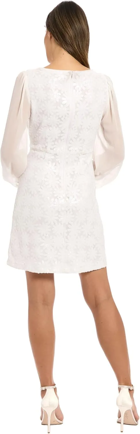 London Times Women's Bishop Sleeve Empire Waist Mini V Neck-Special Occasion Party Formal a Line Cocktail Dress