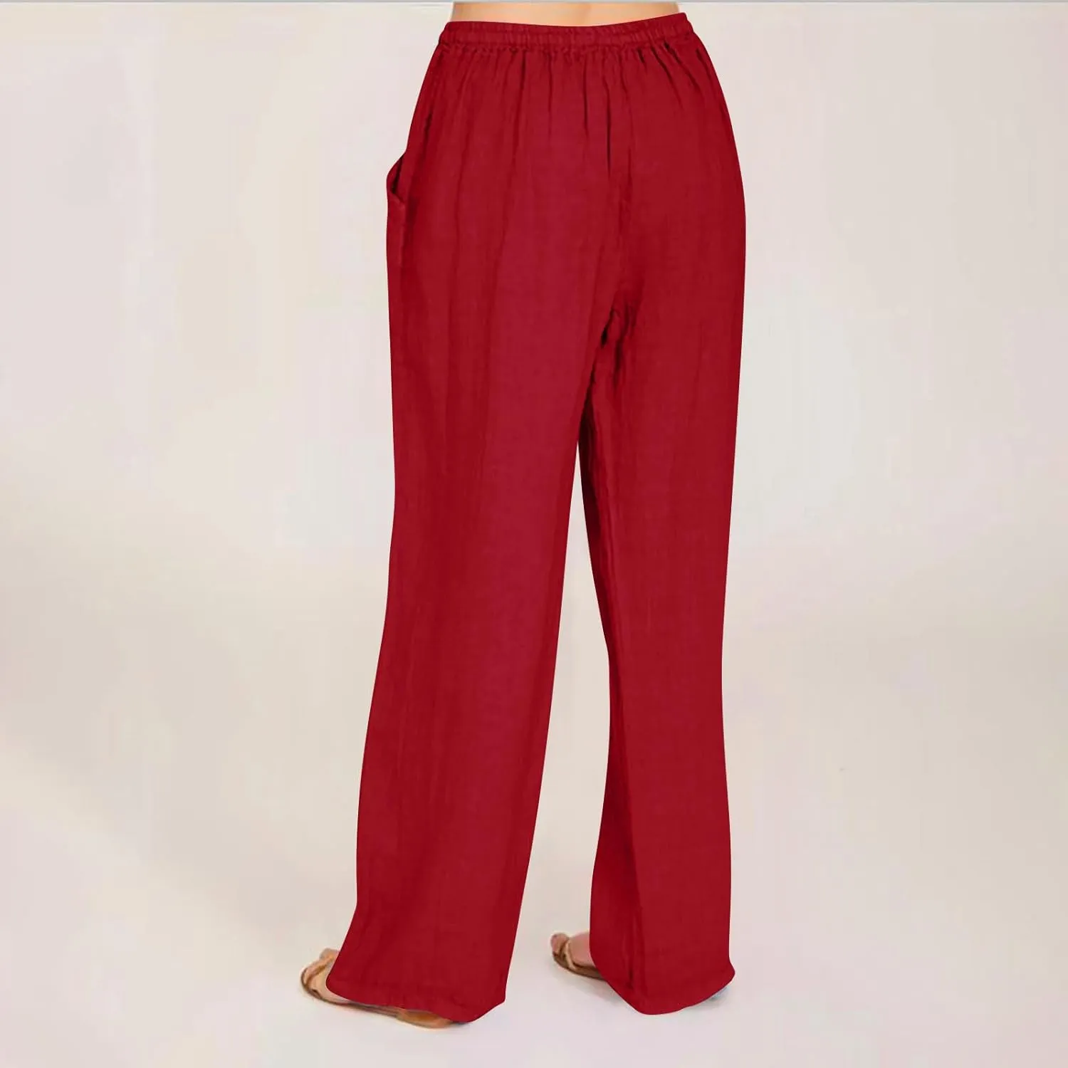 LRMQS Womens Pants Casual Trendy 2024 Spring Drawstring Loose Fit Trouser Lounge Beach Straight Linen Wide Leg Palazzo Outfit