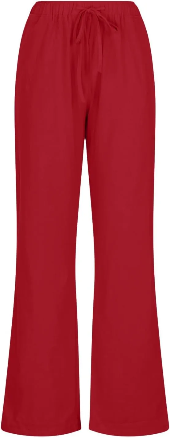 LRMQS Womens Pants Casual Trendy 2024 Spring Drawstring Loose Fit Trouser Lounge Beach Straight Linen Wide Leg Palazzo Outfit