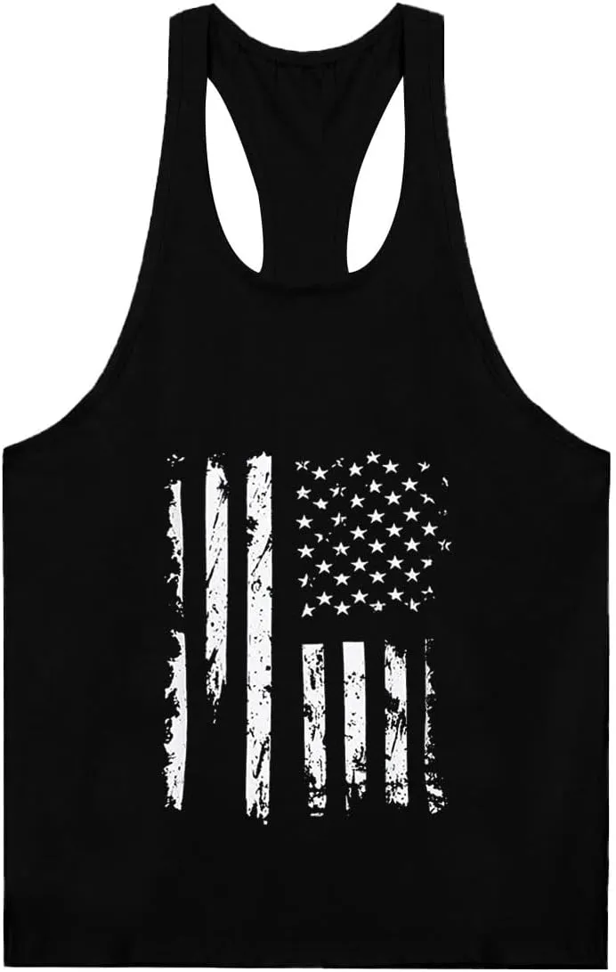 Men's American Flag Tank Tops Y-Back Sleeveless Muscle Stringer Graphic Gym Workout USA Tank